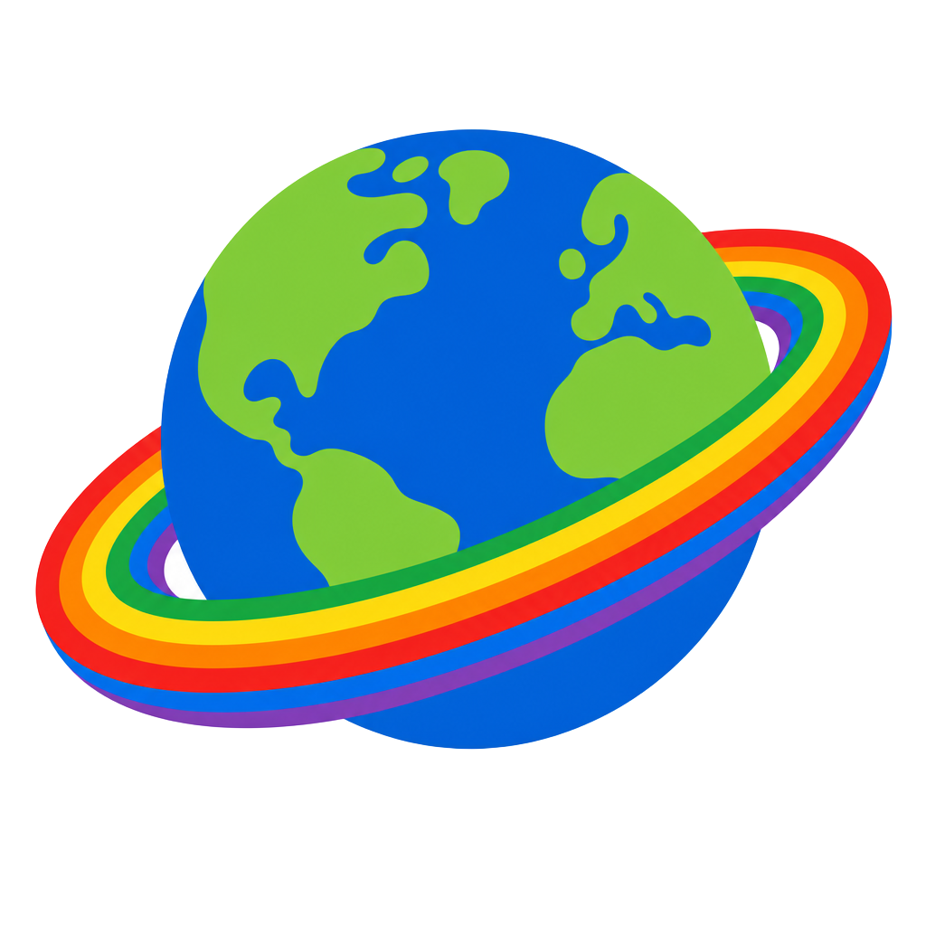 Planet Nota: planet Earth wrapped in a rainbow ring
